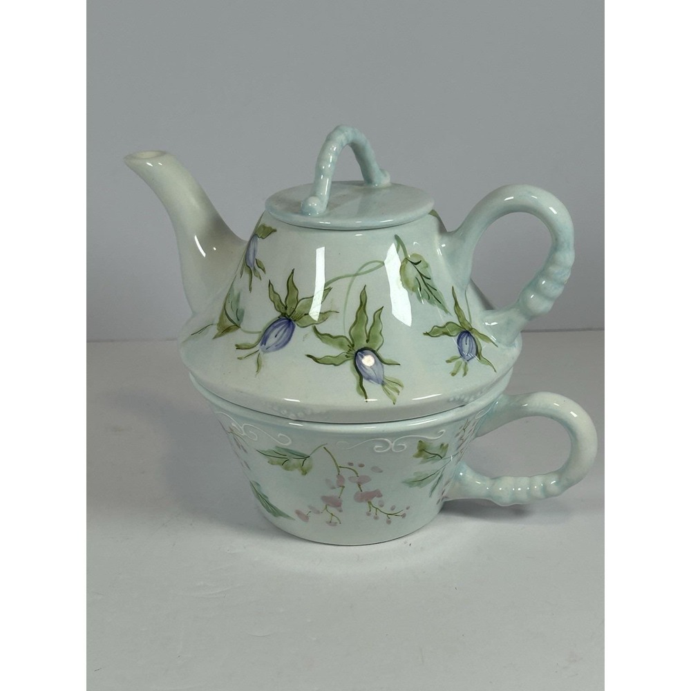 Hand Painted Tracy Porter TEA FOR ONE 3 pc Ceramic Teapot Set EVELYN